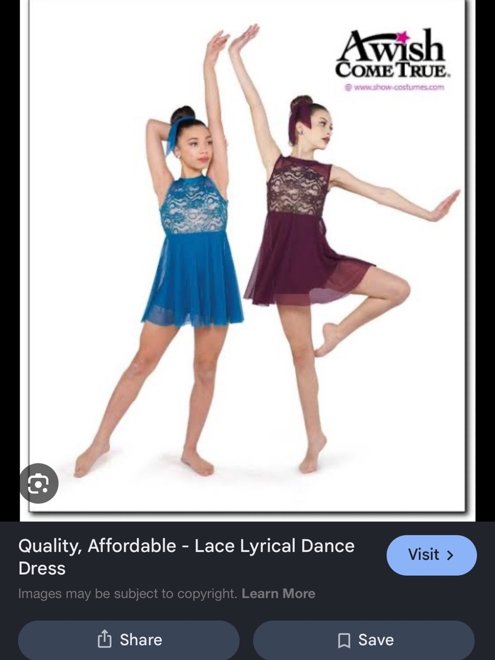 A Wish Come True Girls' Lace Lyrical Dance Dress - Teal